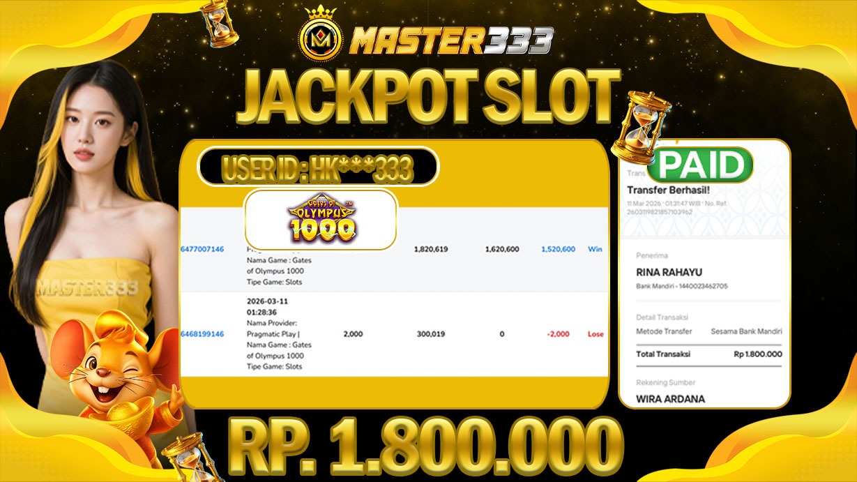 JACKPOT 1.800.000 JUTA DI MASTER333 LANGSUNG DI BAYAR LUNAS